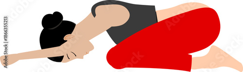 Woman in Childs Pose yoga position flat vector illustration for wellness and fitness concepts isolated on white background