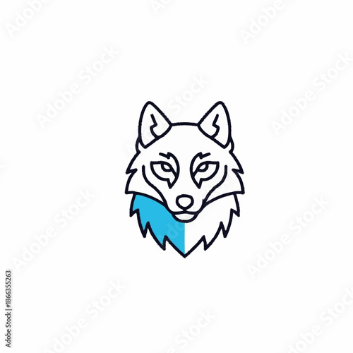 Stylized Wolf Head Logo Design with Blue Accents.