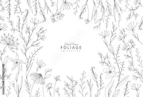 Floral bakground or wallpaper with tender flowers and leaves. Botanical foliage for wedding invitation or wall art. Vector illustration