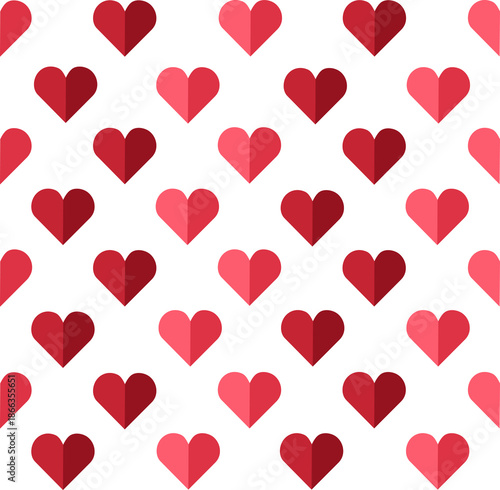 Fotografie Seamless pattern with geometric hearts on a two-color background for Valentine's Day, flat design vector style