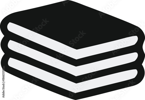 A stack of books with black covers and white pages on a plain background