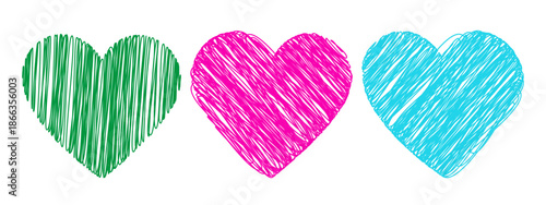 Doodle Hearts Shape Chalk or Pencil Drawn elements Love Themed or St Valentine Day decorative Design. Isolated Vector illustration Love Related content Greeting Thematic Cards elements, leaflets, post