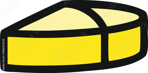 A cartoon illustration of a yellow cheese wedge on a white background