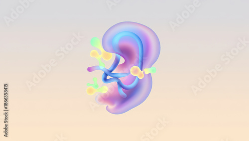 Abstract pastel 3D shape soft gradient smooth organic form modern digital art creative design surreal minimal background futuristic playful imaginative