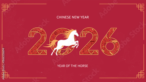 Vibrant red and gold artwork for the Lunar Chinese New Year, welcoming the auspicious Year of the Horse
