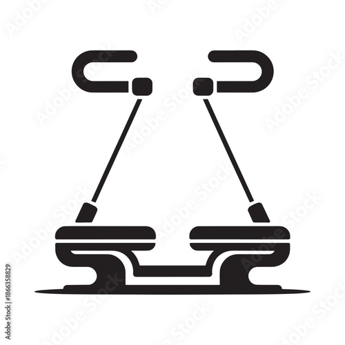 A simple black and white illustration of a swing set design