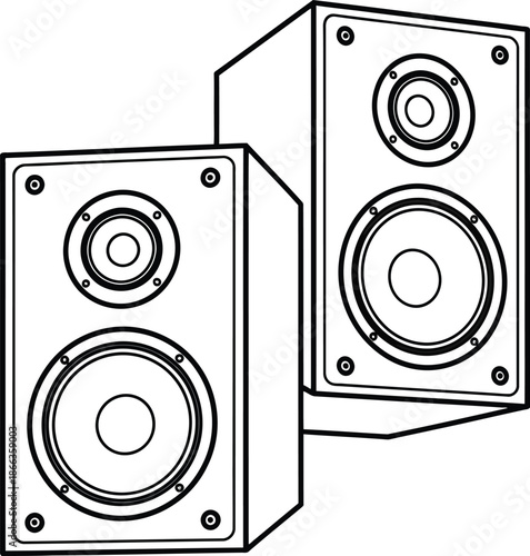 Classic stereo audio speakers outline vector illustration for sound and music concepts
