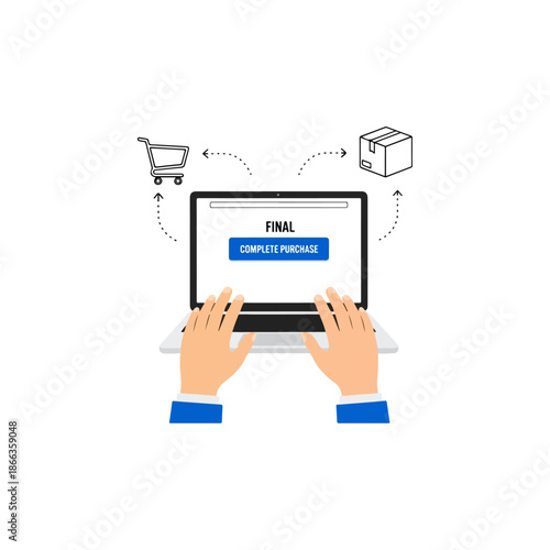 Hands Typing on Laptop with Online Shopping.