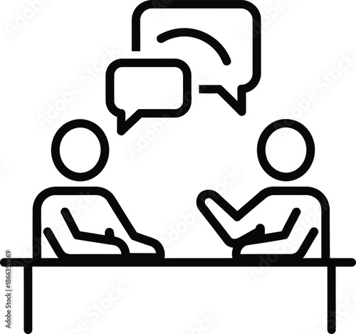 Professional meeting or informal discussion between two individuals represented by line art icon