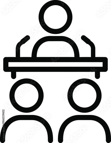 Public speaker at a podium addressing an audience icon representation