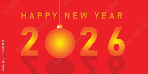 Happy New Year 2026 Celebration Banner on Red Background