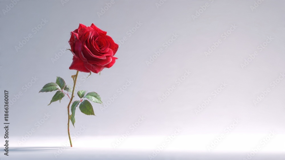 Fototapeta premium Single Red Rose Against a Light Background