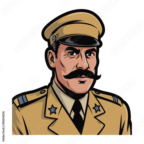 Vintage cartoon police officer with mustache in uniform