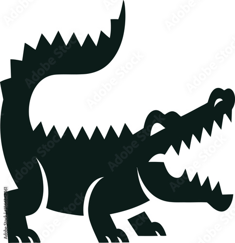 Fierce black crocodile silhouette with open jaws