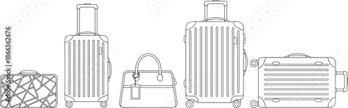 Travel bags, luggage variety, suitcase collection, rolling suitcase, handbag design, travel gear, baggage styles, airport essentials, packing solutions, tourism accessories