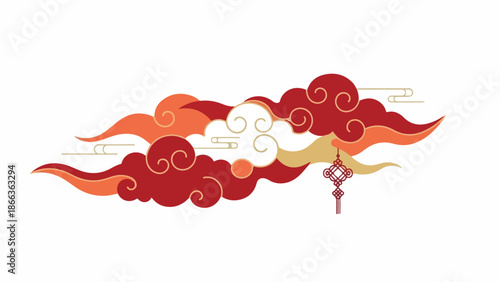 Traditional Chinese Red and Gold Clouds with Tassel Ornament - Symbolic of Good Fortune and Celebration