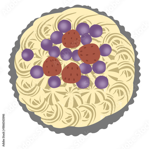 Tart served with strawberry and grape toppings