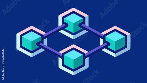 Vector icon of three interconnected blocks forming a chain, representing blockchain technology.