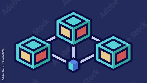 Vector icon of three interconnected blocks forming a chain, representing blockchain technology.