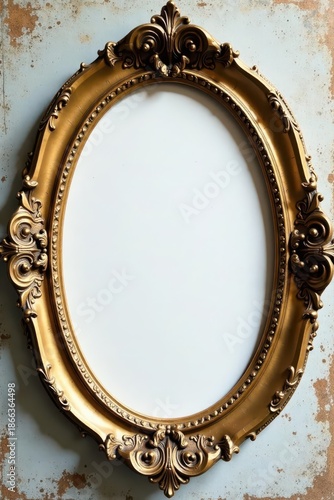 Gilded oval frame, distressed details, antique look, round, oval