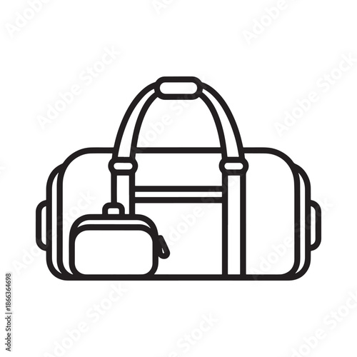Simple outline of a duffel bag and a small pouch black and white