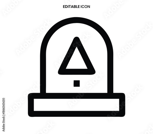 Simple black and white line icon depicting a triangular warning symbol on a pedestal base