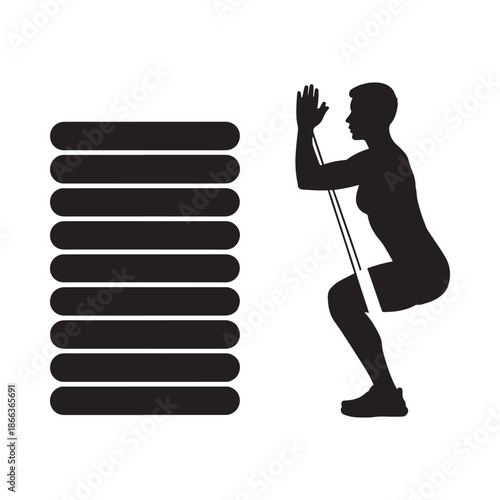 Silhouette of a woman performing a squat exercise with resistance bands