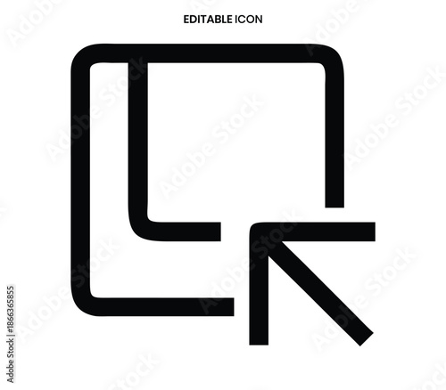 A simple black and white line drawing of an abstract geometric shape resembling a partial square