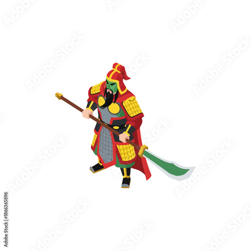 Medieval Knight in Red Armor Holding Sword.