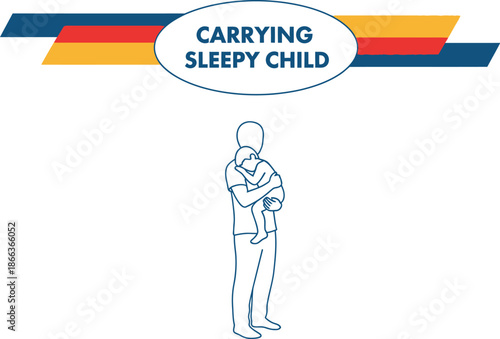 Black outline vector of parent carrying a sleeping child gently