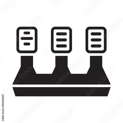 A simple black and white icon depicting three traffic lights on a base