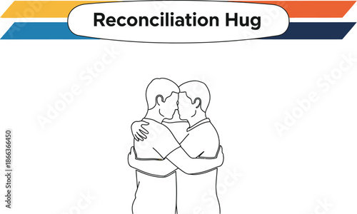 Black outline vector of two men sharing reconciliation hug