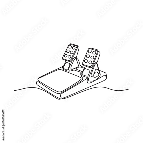 Line art illustration of flight simulator rudder pedals with detailed controls