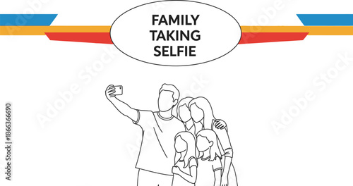 Black outline vector of happy family taking selfie together