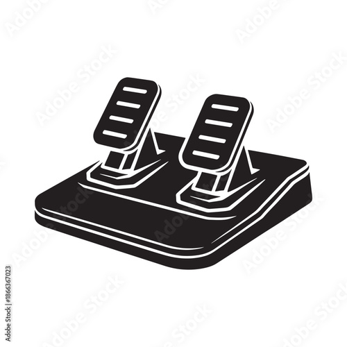 Simple black and white illustration of a dual foot pedal set for vehicle control