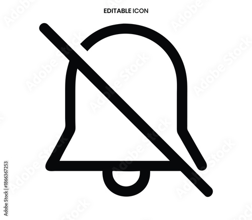 A black and white icon depicting a bell with a diagonal line indicating notification silencing