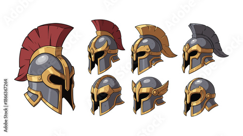 Collection of Ancient Greek Warrior Helmets.eps