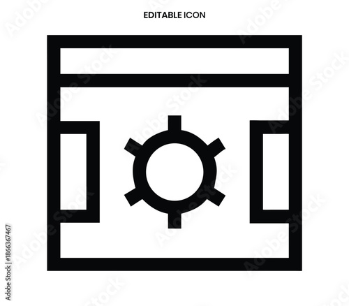 A black outline of a calendar with a settings gear icon integrated in the center