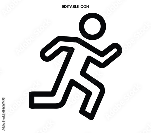 Simple black and white line drawing of a person in a running or fleeing pose isolated on white