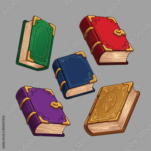 Collection of Five Ornate Fantasy Books.