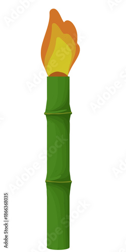 Traditional Bamboo Torch with Fire Flame