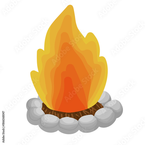 Simple Campfire Illustration with Stone Circle
