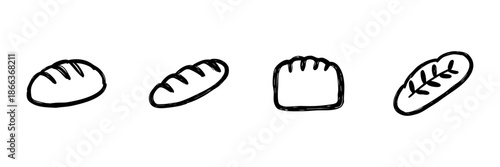 Bread Loaves Line Icon Set In Doodle Style. Bakery Products, Artisan Bread, And Baking Outline Sketch Collection. Hand Drawn Isolated Vector Illustration