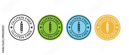 Gluten Free Label Icons with Wheat Symbol in Color Variations