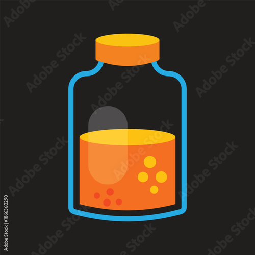 Colorful Jar with Liquid and Bubbles for Science or Potion Themes