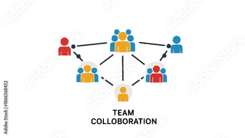 Team Collaboration Network with Connected People Icons.