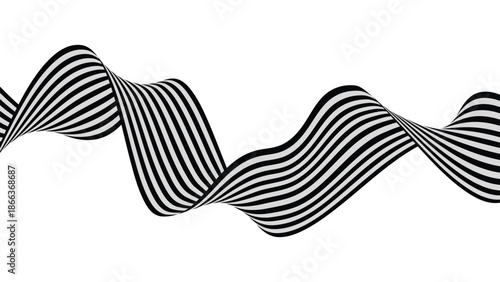 Wavy Line Optical Illusion in Black and White Vector Style