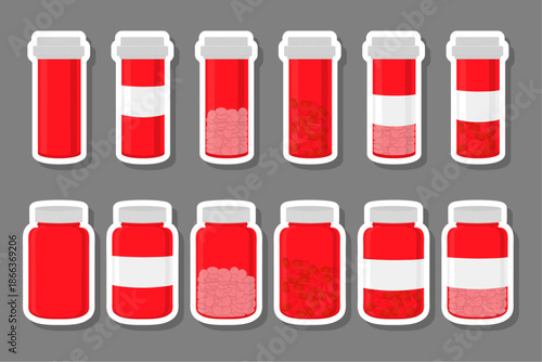 Big colored set different types of pills inside close jar