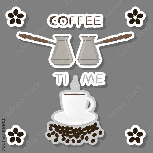 logo for white ceramic cup of hot coffee on saucer