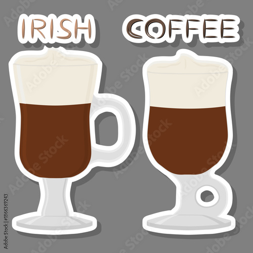 cocktail creamy Irish coffee in glass cup with foam